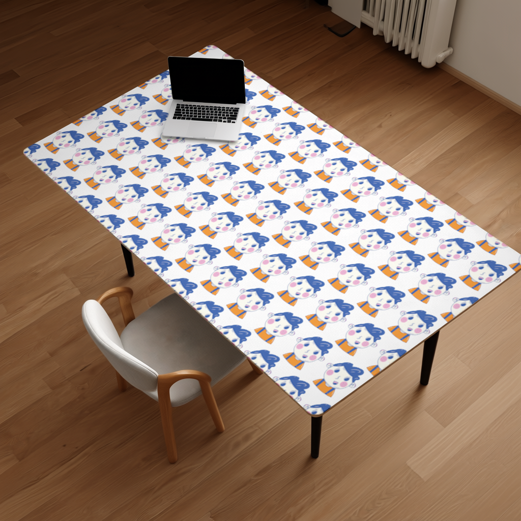Cute Smiling Boy with Blue Hair Desk Pad
