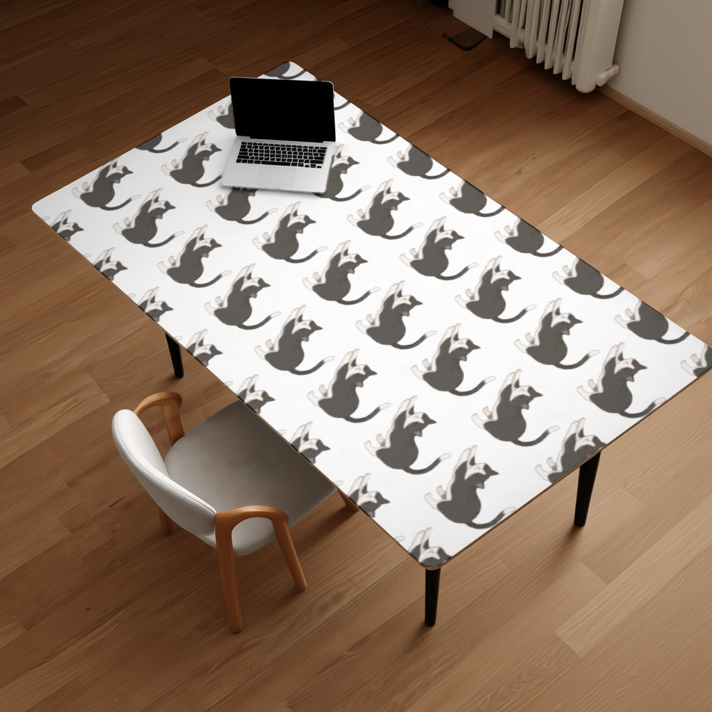 Stretching Tuxedo Cat Desk Pad