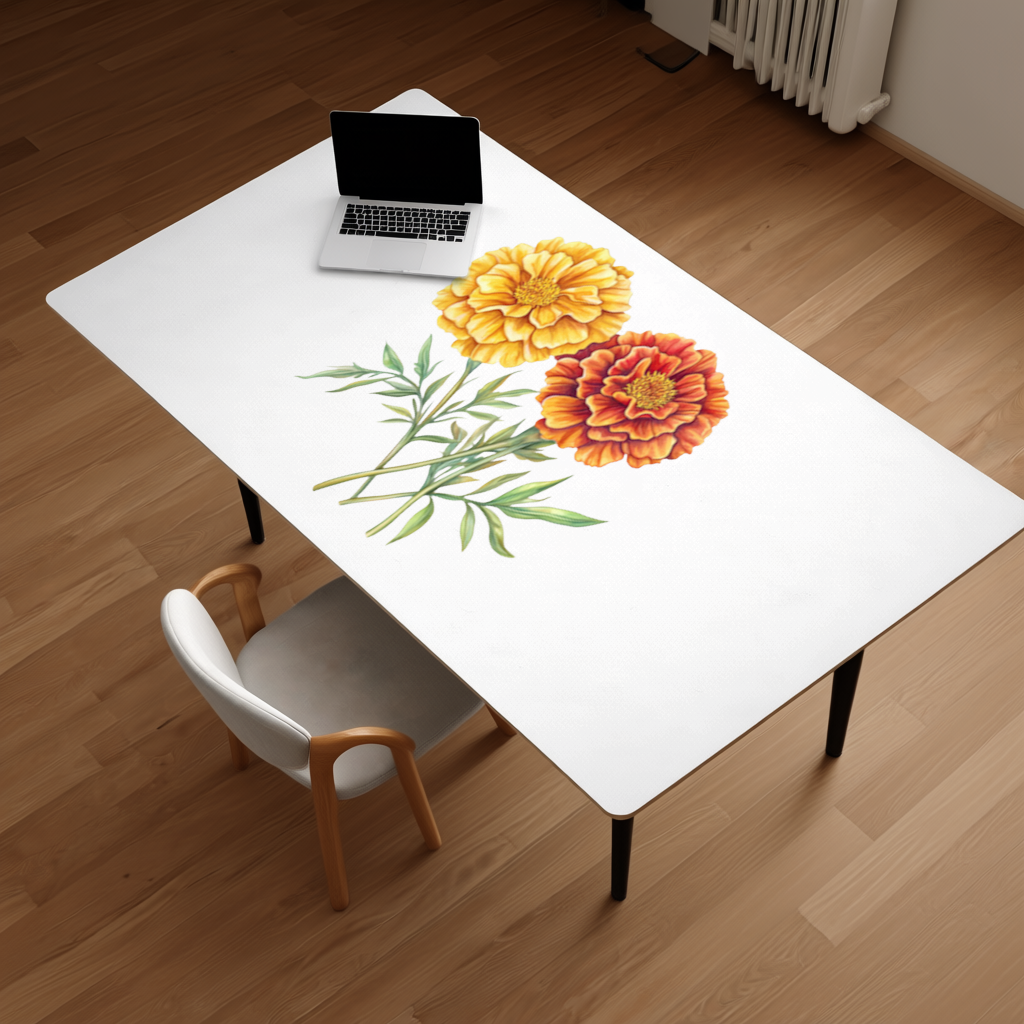 Botanical Yellow Orange Marigold Desk Pad