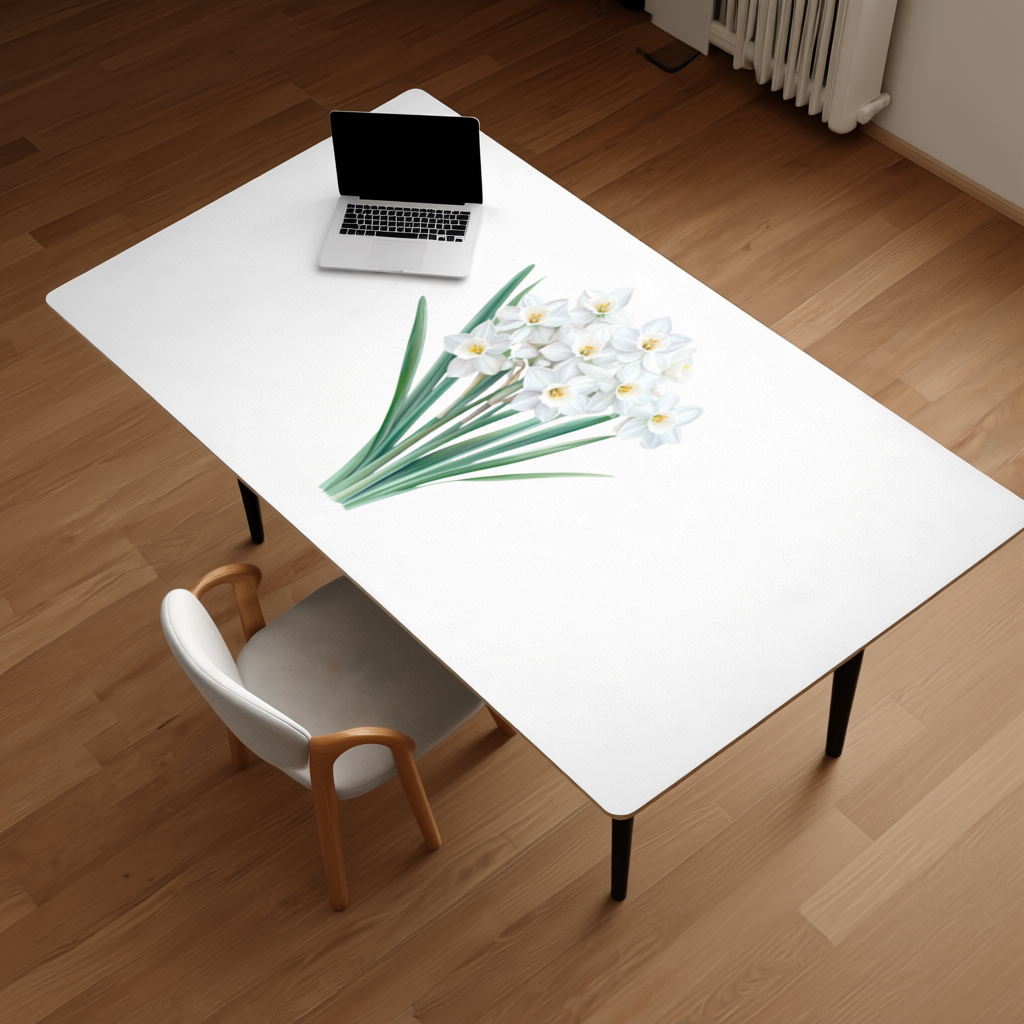 White Daffodil Bouquet Botanical Desk Pad