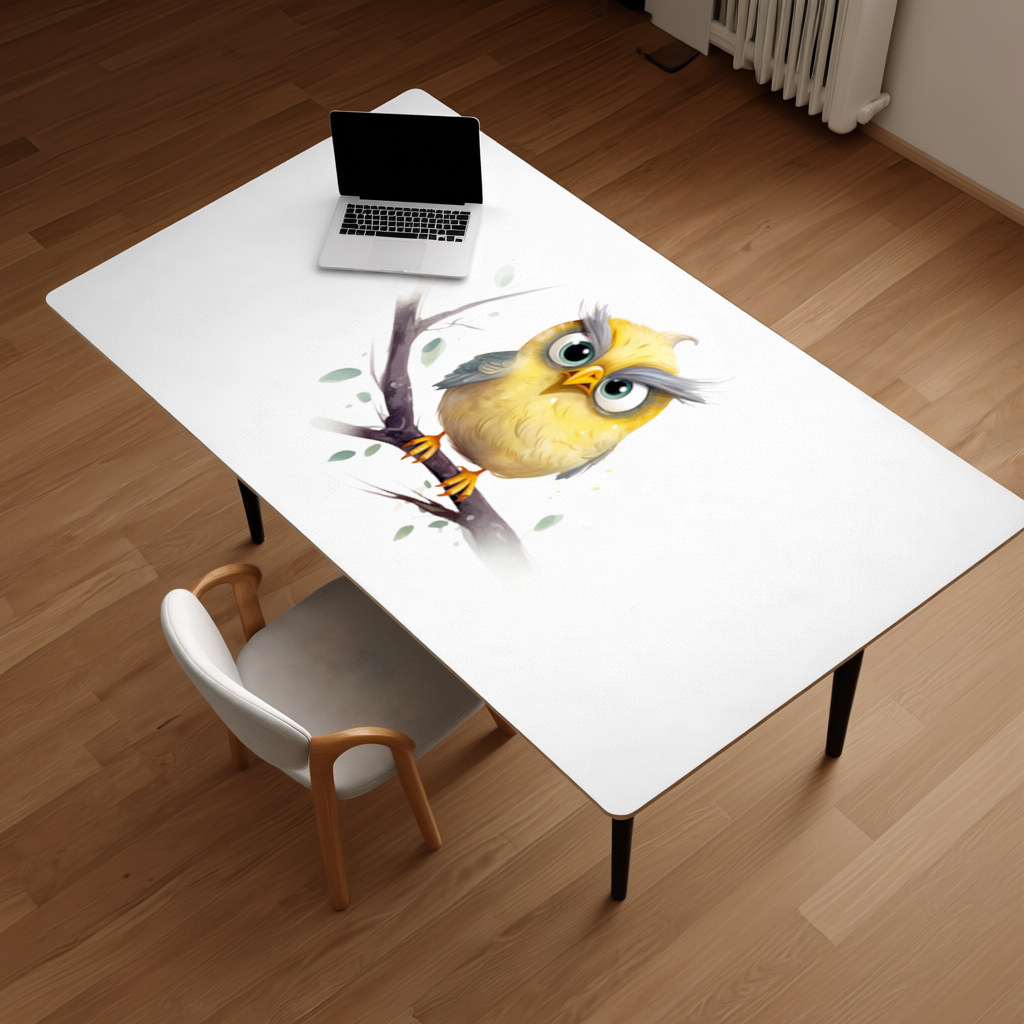 Grumpy Yellow Owl Desk Pad