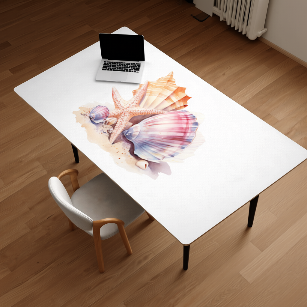 Watercolor Coastal Seashells Desk Pad