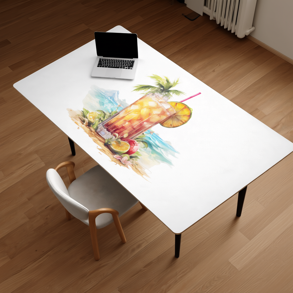 Tropical Island Beach Cocktail with Fruit Desk Pad