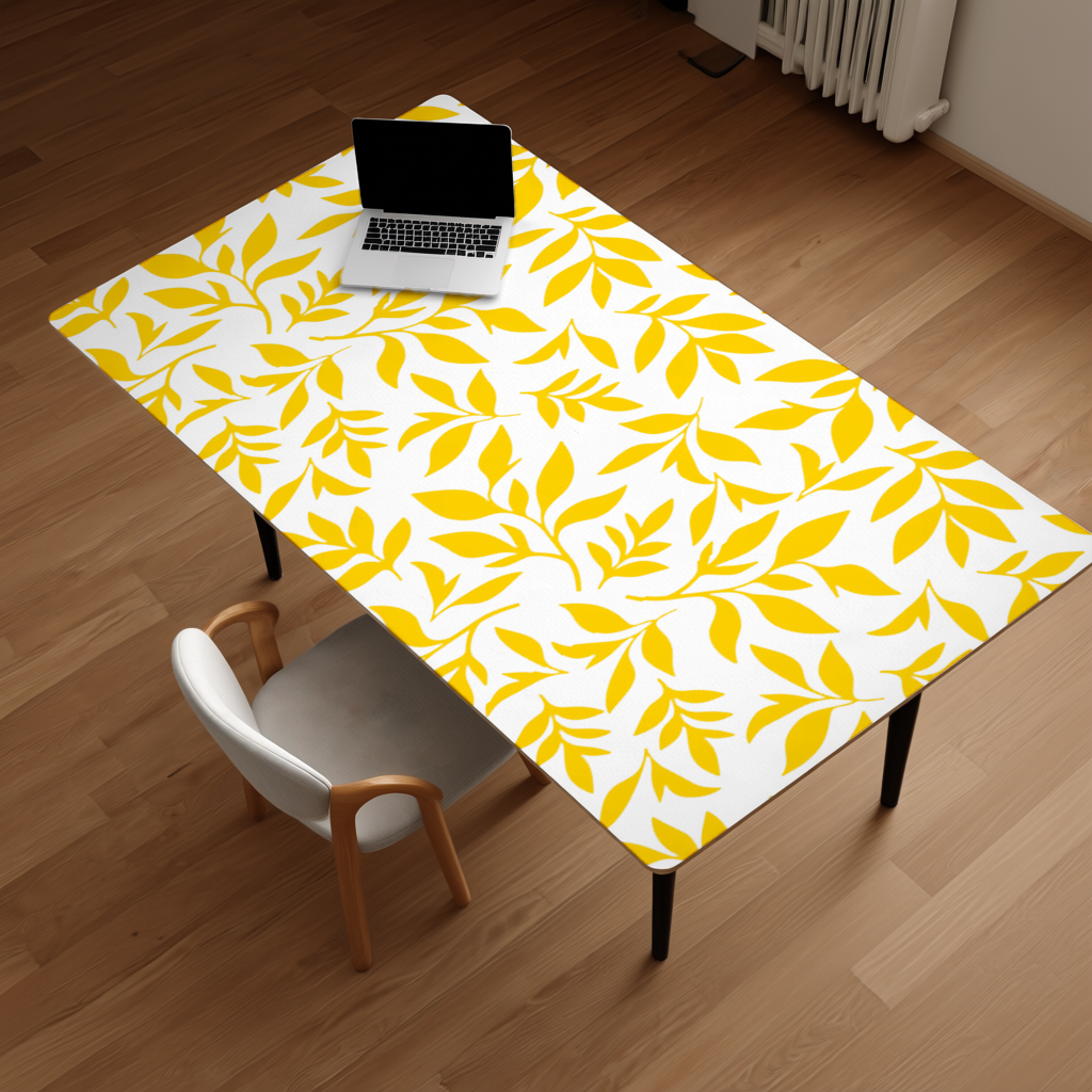 Mustard Yellow Botanical Leaves Desk Pad