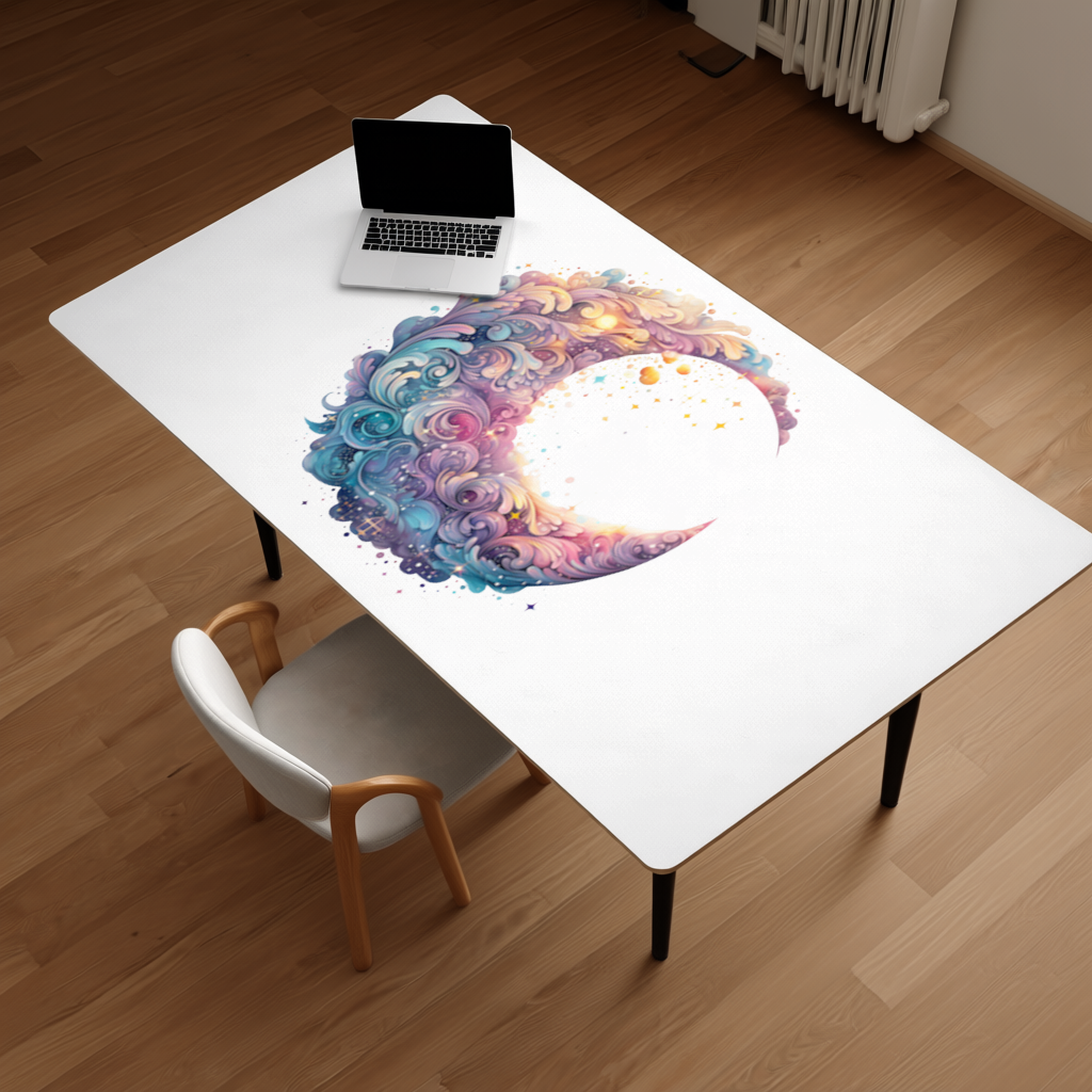 Colorful Swirled Celestial Moon Desk Pad