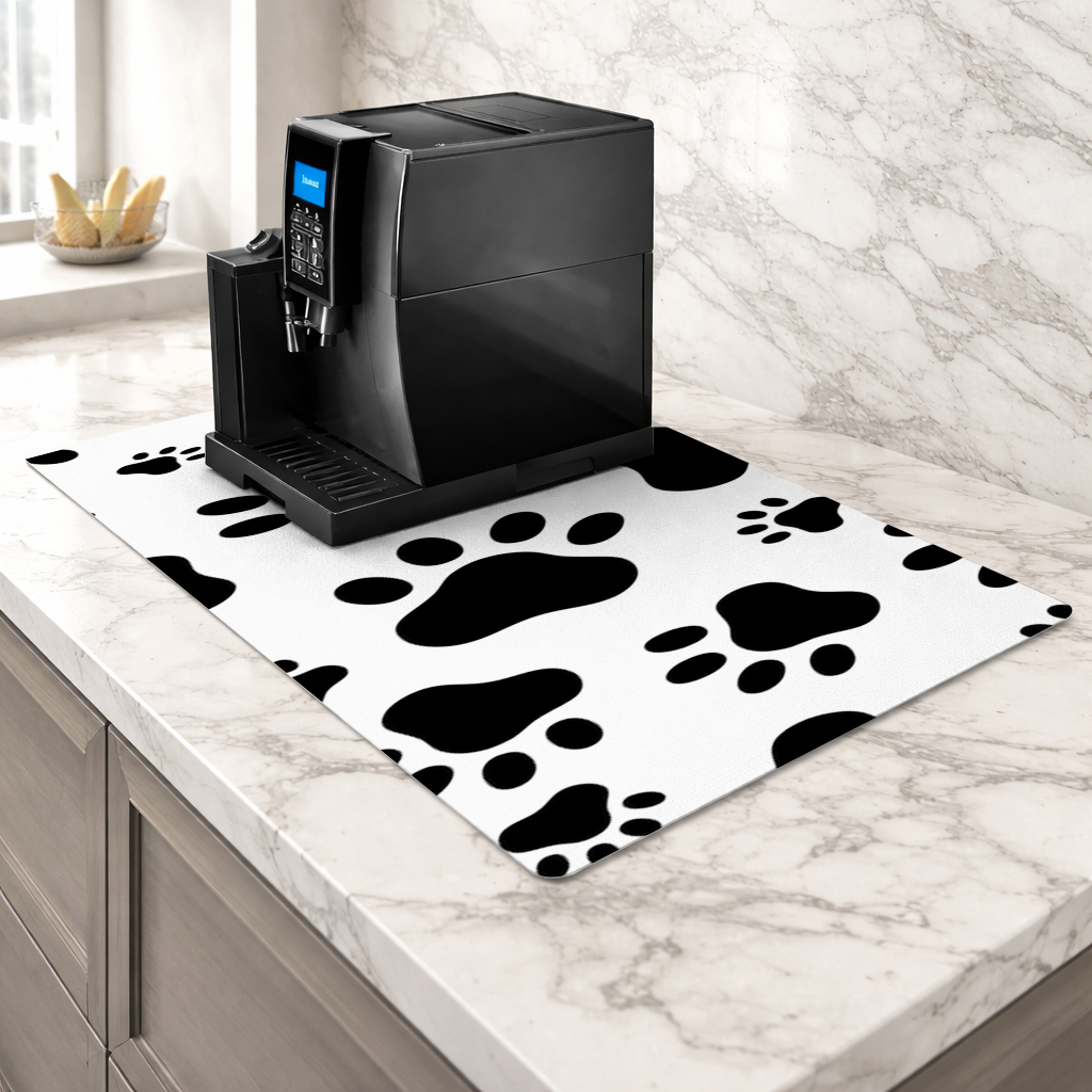 Black and White Paw Pattern Design Coffee Machine Base Mat