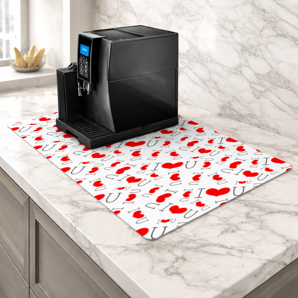 Valentines Day I Love You Heart Pattern Romantic Design Coffee Machine Base Mat