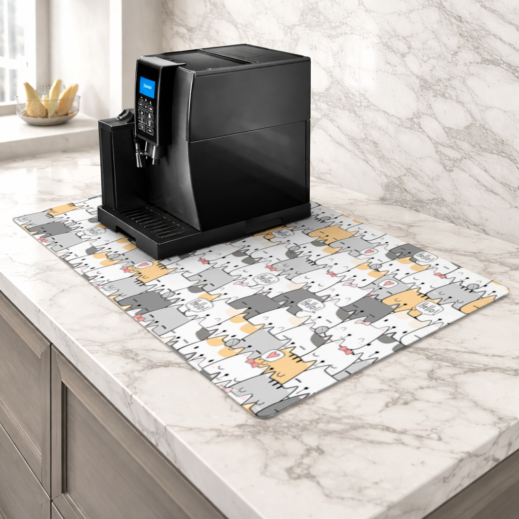 Cute Cartoon Cats Pattern with Speech Bubbles Coffee Machine Base Mat