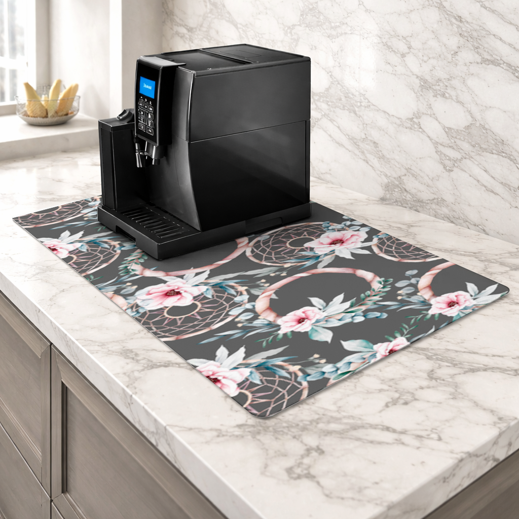 Boho Floral Dreamcatcher Pattern Coffee Machine Base Mat