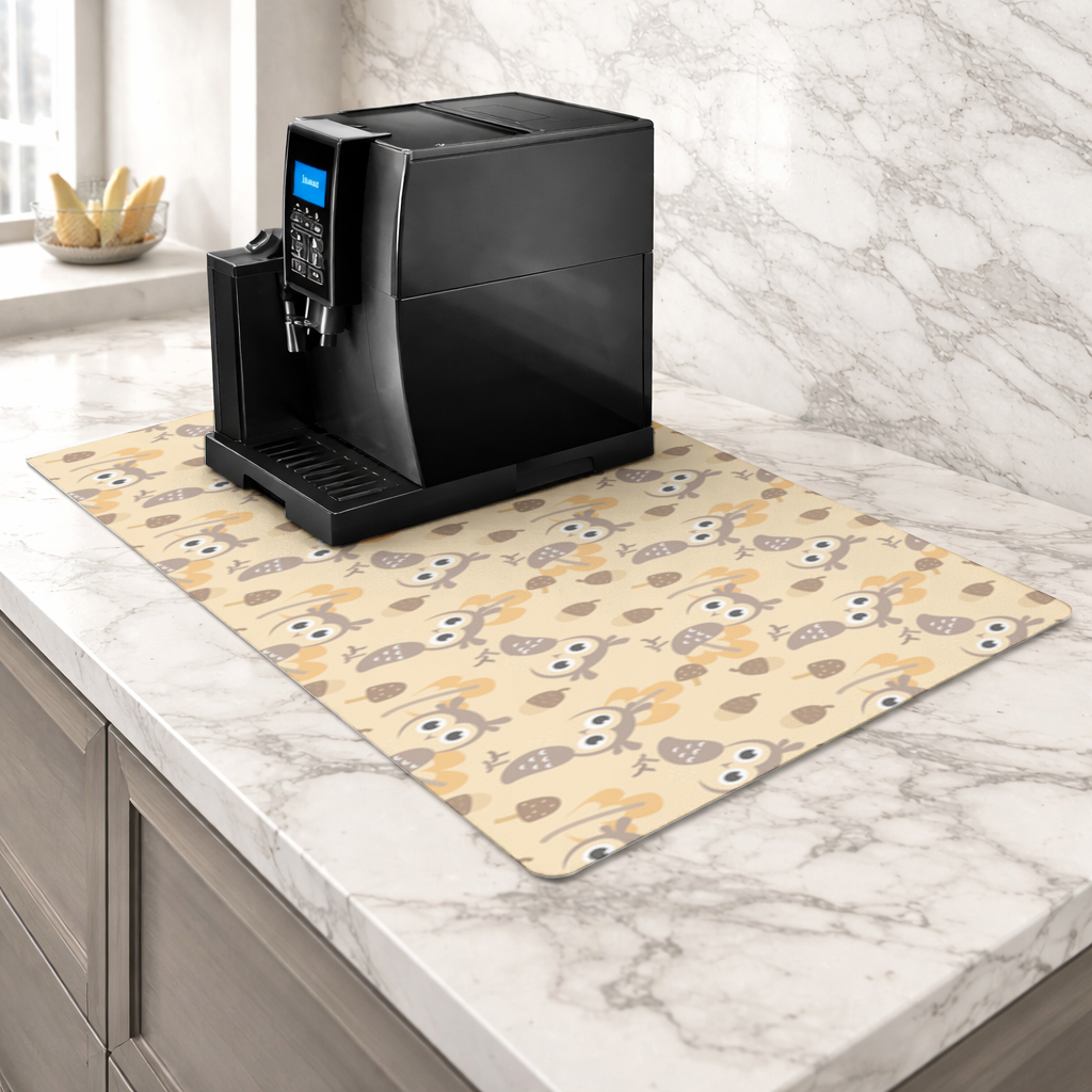 Cute Owl and Acorn Autumn Seamless Pattern Coffee Machine Base Mat