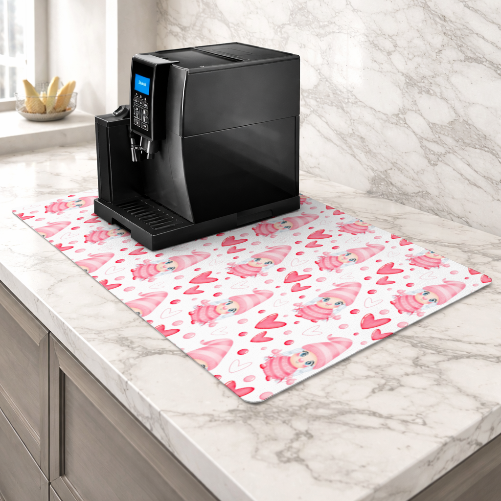 Cute Pink Baby Girl Valentines Day Heart Pattern Design Coffee Machine Base Mat