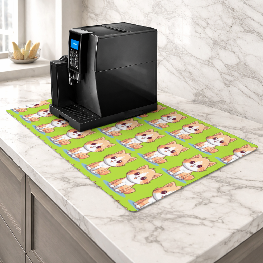 Cute Orange Cat Illustration Coffee Machine Base Mat