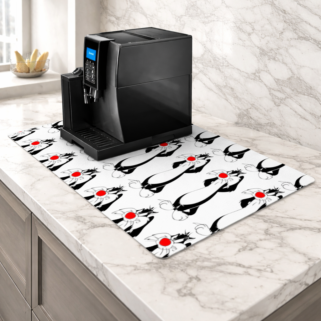 Funny Cartoon Cat Illustration Coffee Machine Base Mat
