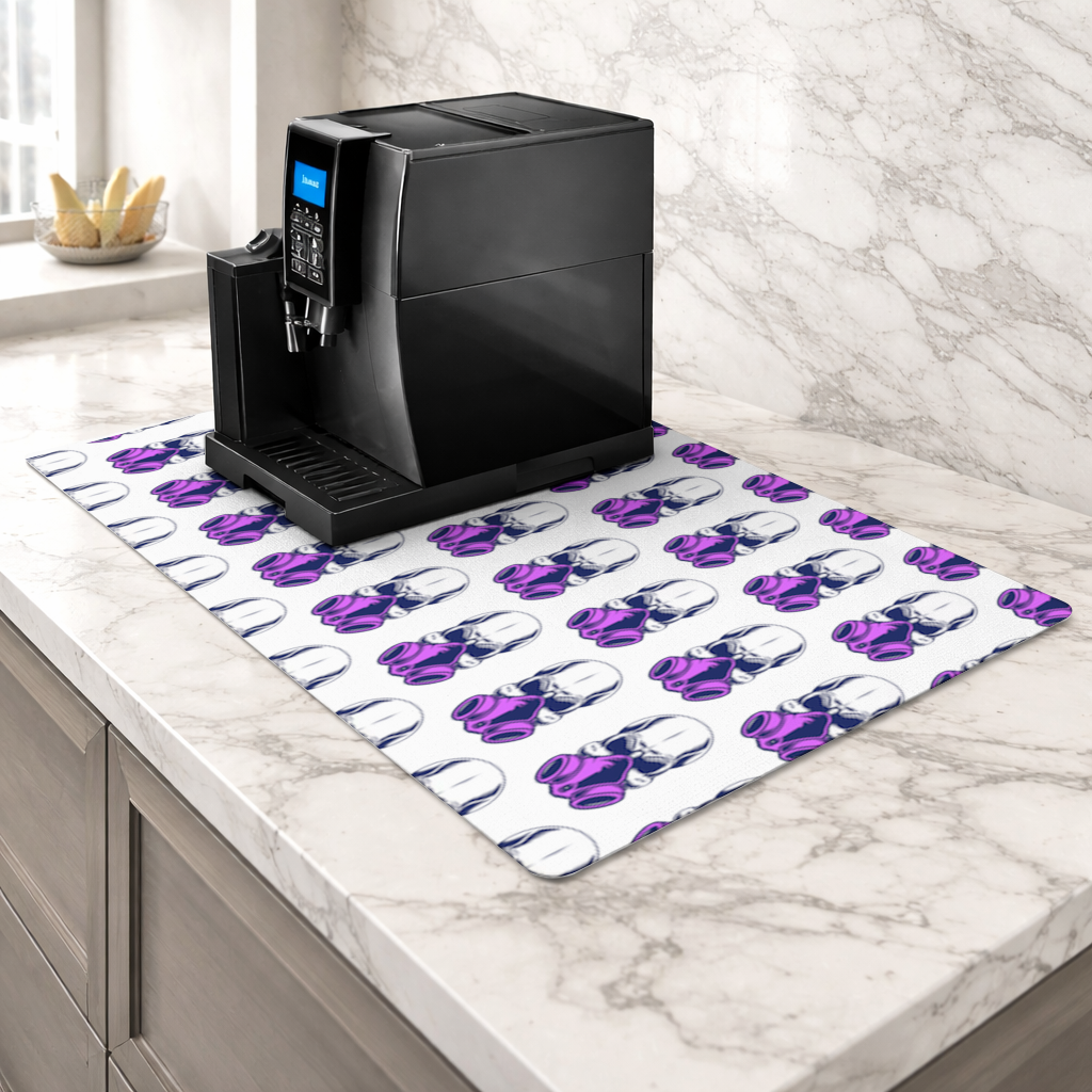 Skull with Gas Mask Illustration Modern and Edgy Design Coffee Machine Base Mat