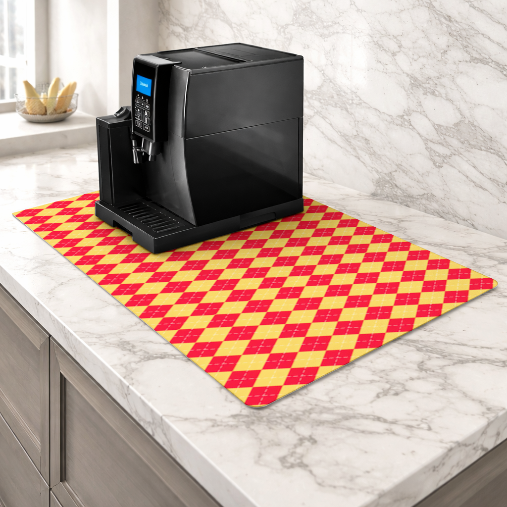 Red and Yellow Argyle Geometric Pattern Background Coffee Machine Base Mat