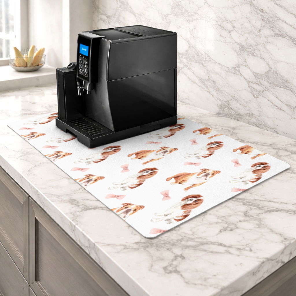 Watercolor English Bulldog and Cavalier Puppy Pattern Coffee Machine Base Mat