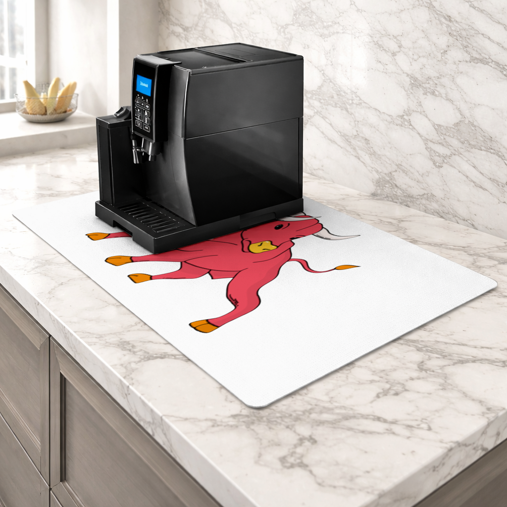 Spanish Red Bull Illustration Inspired by Matador Theme Coffee Machine Base Mat