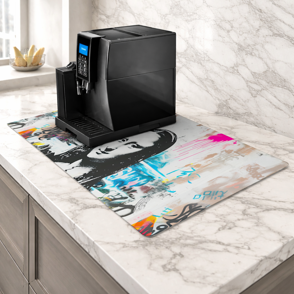 Graffiti Style Modern Mona Lisa Illustration Coffee Machine Base Mat