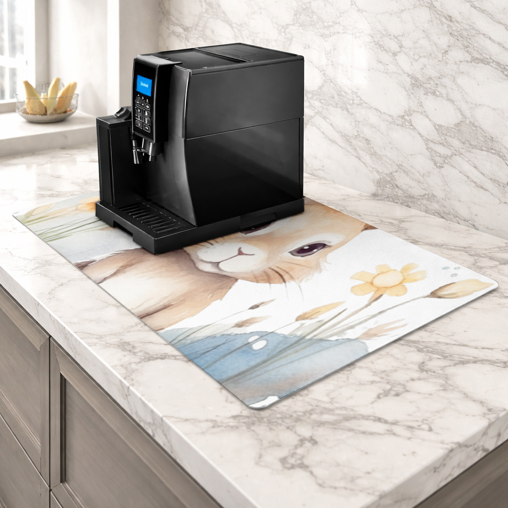 Cute Bunny Watercolor Illustration Coffee Machine Base Mat