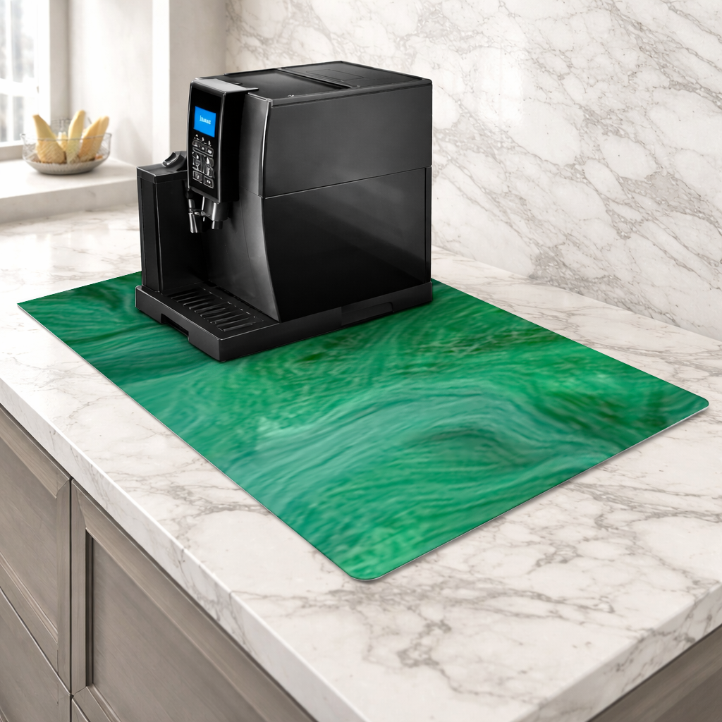 Black and green marbling Coffee Machine Base Mat