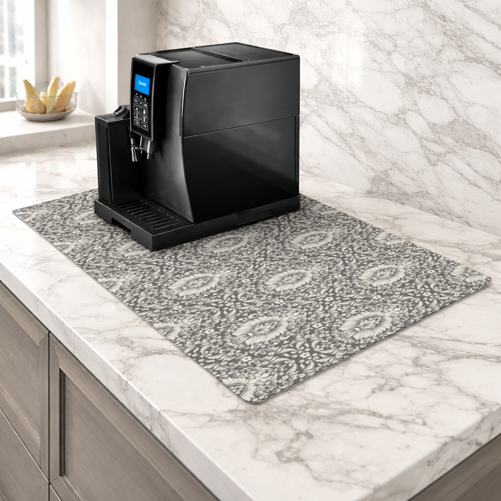 Classic Vintage Damask Floral Pattern Coffee Machine Base Mat
