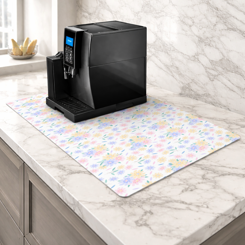 Colorful Pastel Spring Floral Pattern Coffee Machine Base Mat