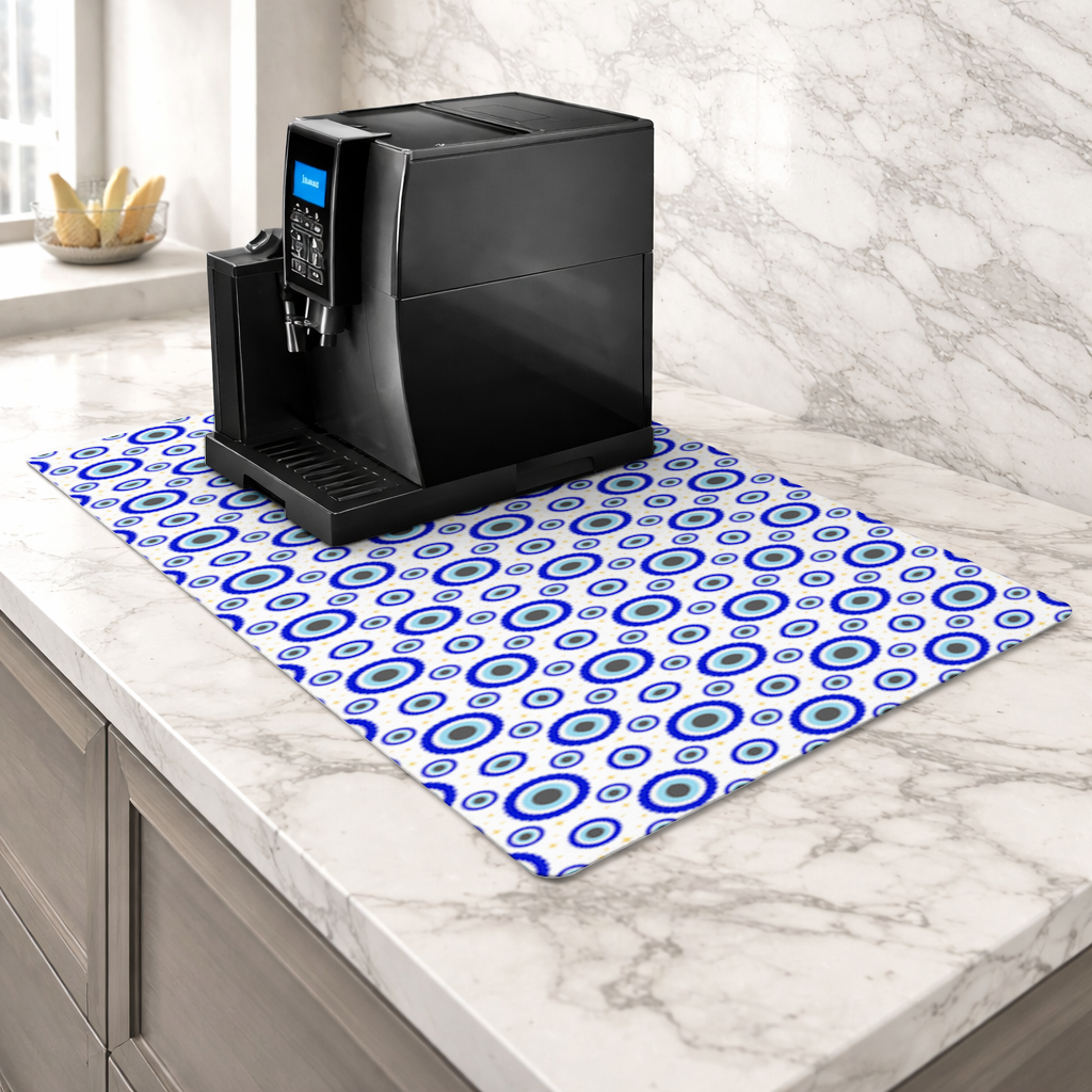 Blue Evil Eye Pattern with Stars Coffee Machine Base Mat
