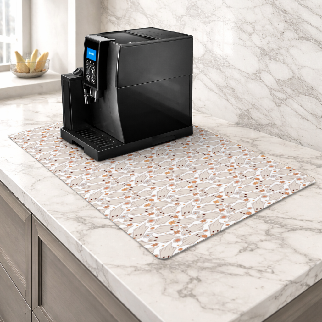 Retro Floral Cute Ghost Seamless Pattern Coffee Machine Base Mat
