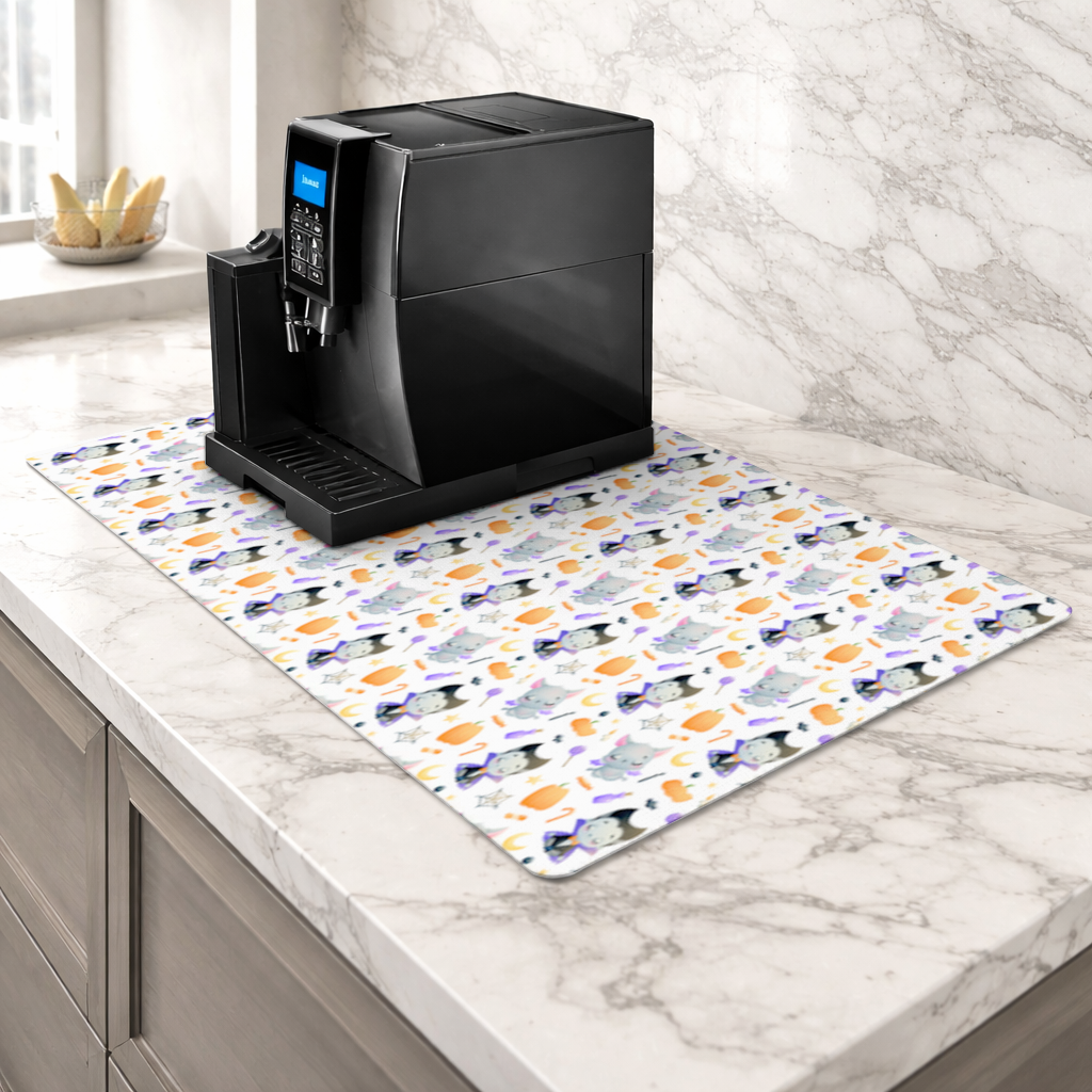 Cute Vampire and Bat Halloween Seamless Pattern Coffee Machine Base Mat