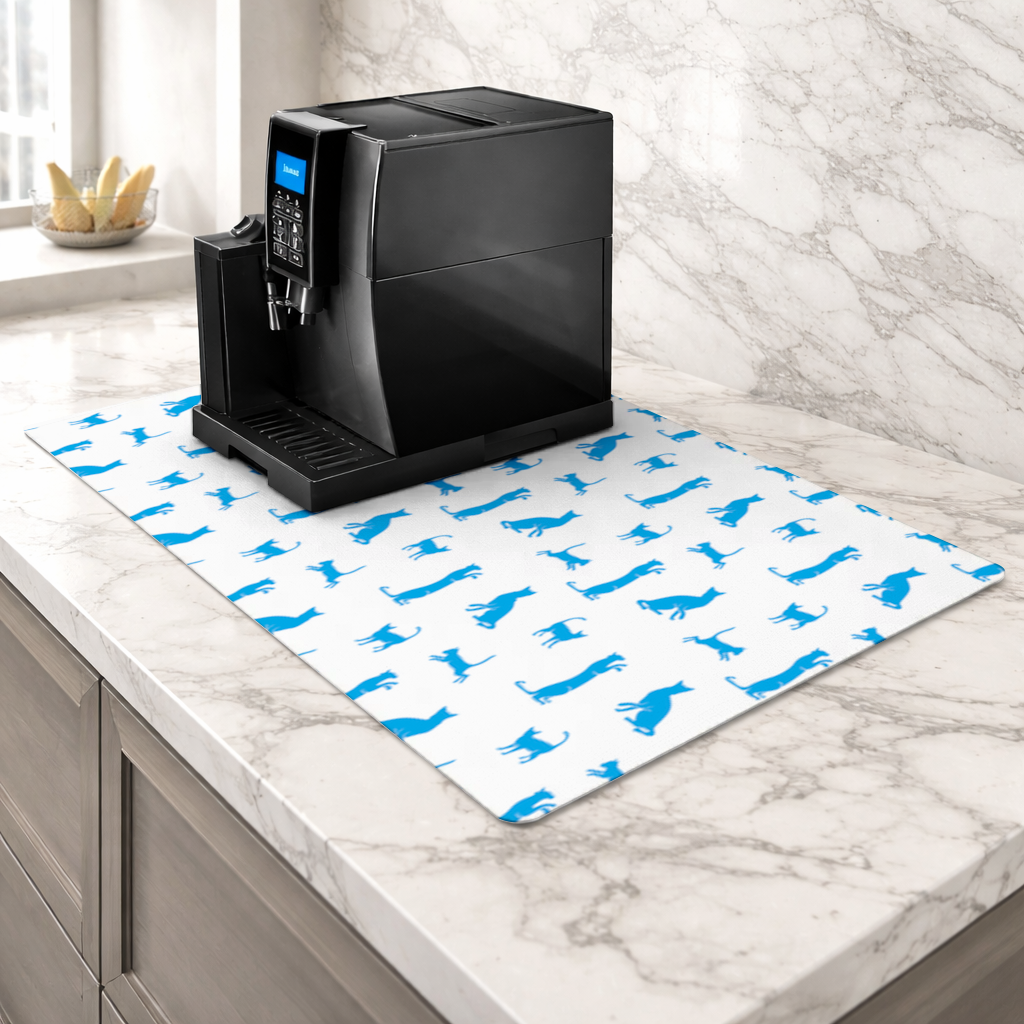 Blue Cat Silhouettes Seamless Pattern Coffee Machine Base Mat