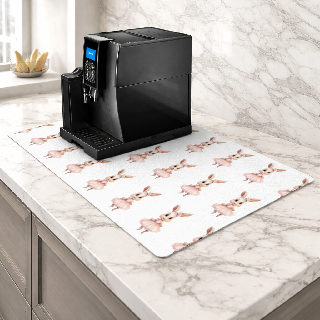 Kawaii Rabbit in Pink Ruffled Dress Coffee Machine Base Mat