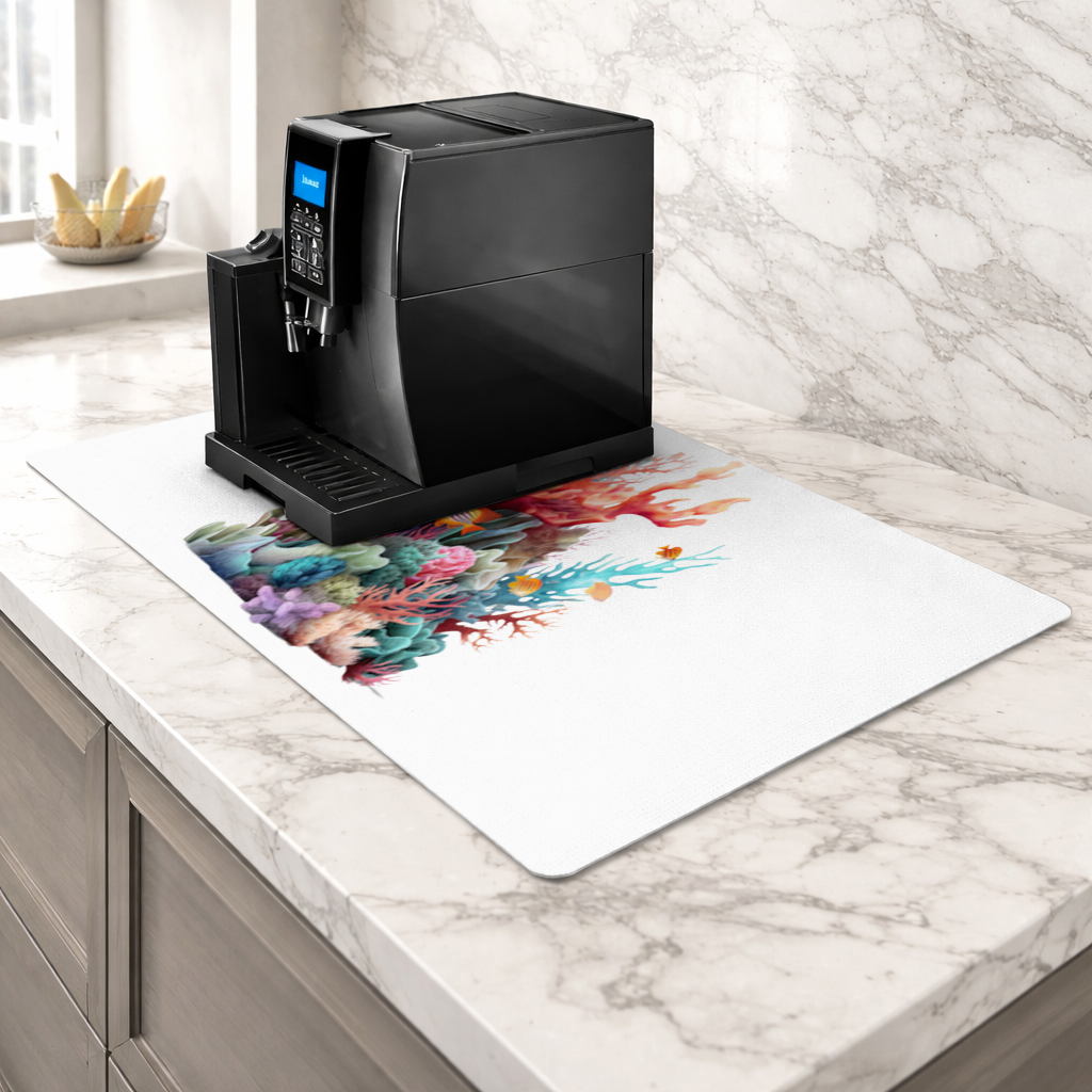 Vibrant Coral Reef and Tropical Fish Coffee Machine Base Mat