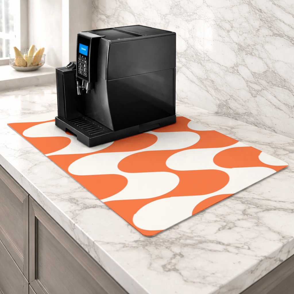 Retro 70s Orange Cream Groovy Curves Coffee Machine Base Mat