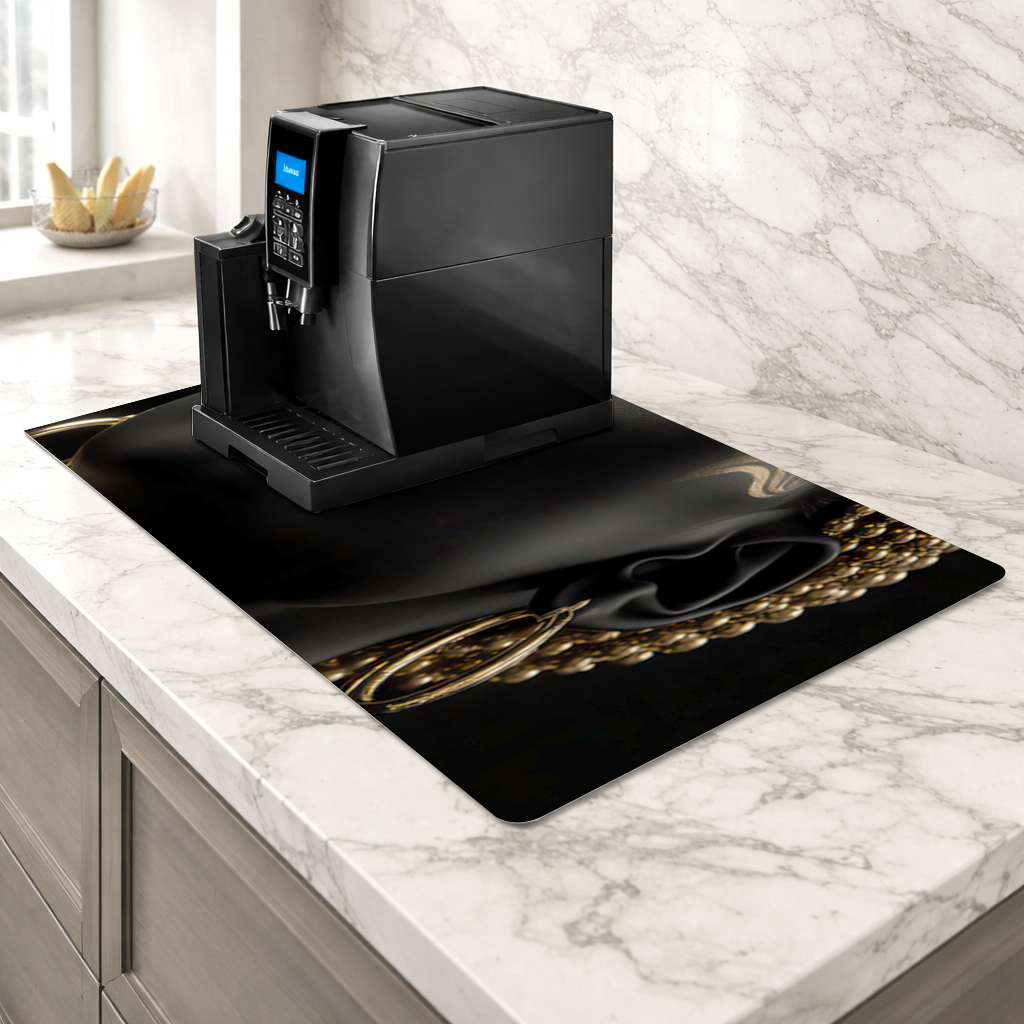 Gold Afrofuturistic Black Woman Coffee Machine Base Mat