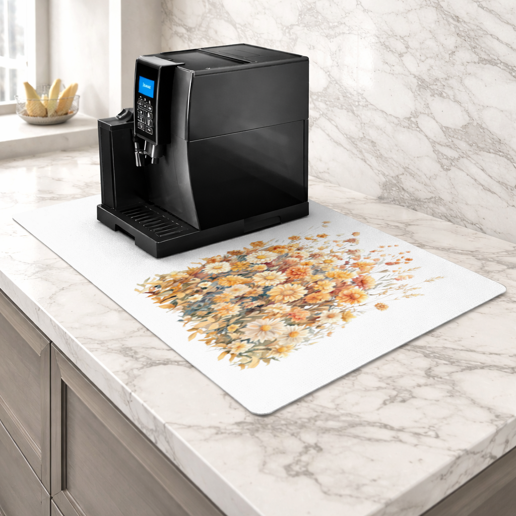 Watercolor Orange Wildflowers Coffee Machine Base Mat