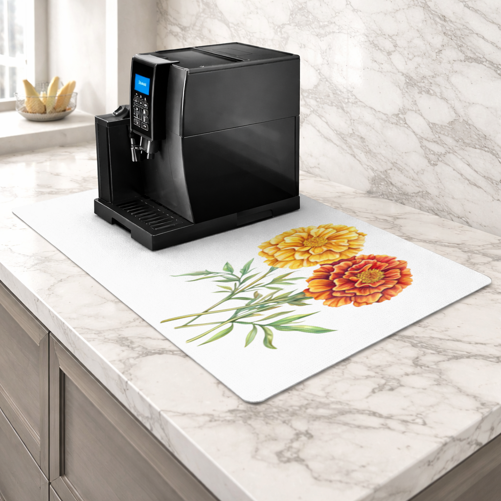Botanical Yellow Orange Marigold Coffee Machine Base Mat