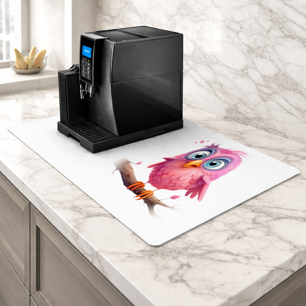 Cute Pink Bird with Large Blue Eyes Coffee Machine Base Mat