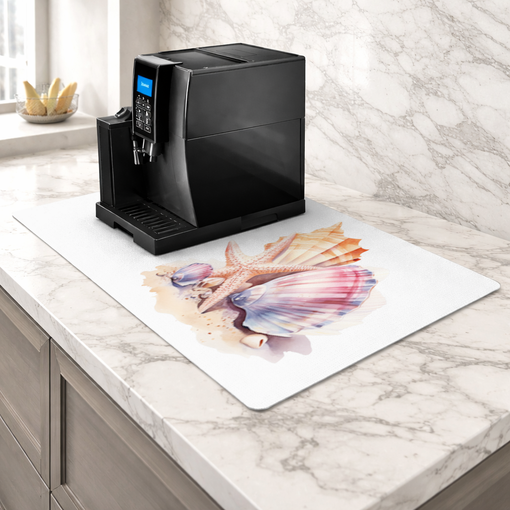Watercolor Coastal Seashells Coffee Machine Base Mat
