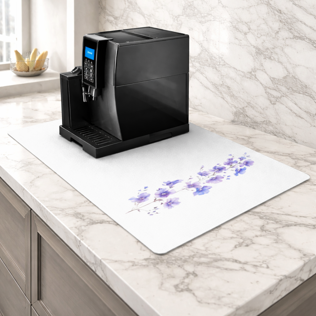 Delicate Blue Flax Wildflowers Coffee Machine Base Mat