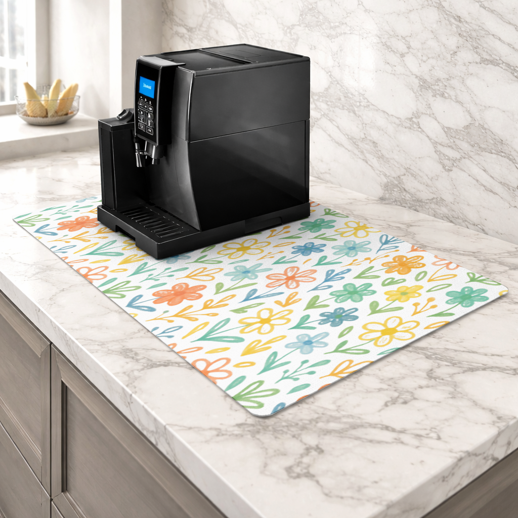Colorful Boho Wildflowers Coffee Machine Base Mat
