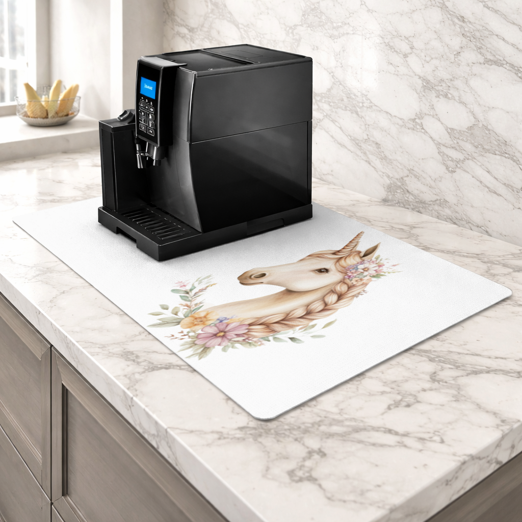 Cottagecore Floral Unicorn Coffee Machine Base Mat