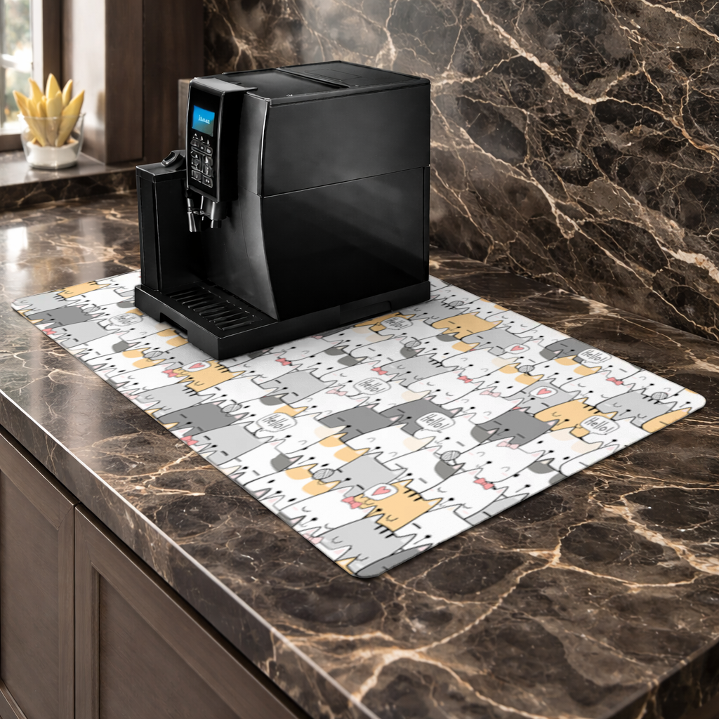 Cute Cartoon Cats Pattern with Speech Bubbles Coffee Machine Base Mat
