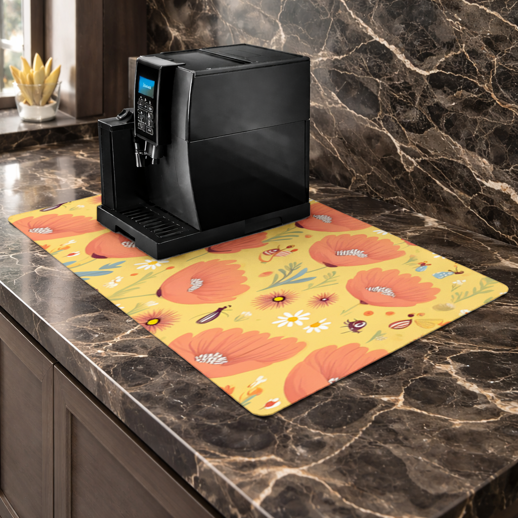 Floral  Insect Pattern  Colorful Design Coffee Machine Base Mat