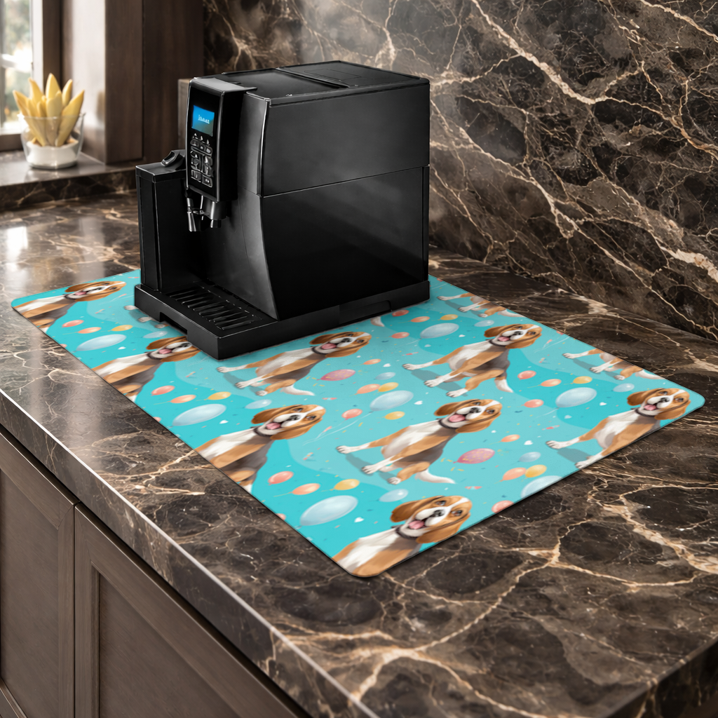 Cute Beagle Dog and Colorful Balloons Seamless Pattern Coffee Machine Base Mat
