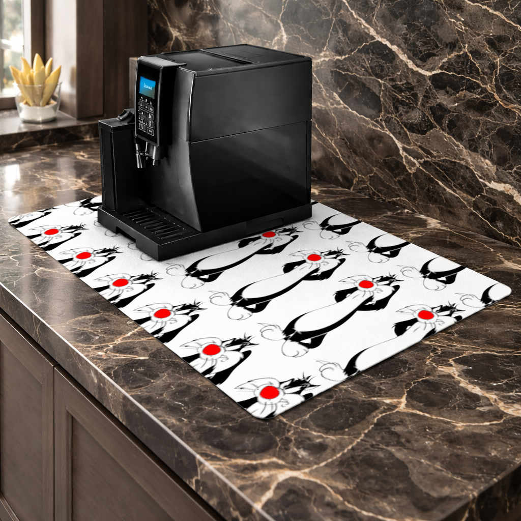 Funny Cartoon Cat Illustration Coffee Machine Base Mat