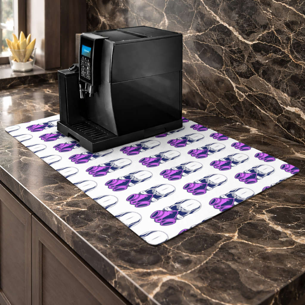 Skull with Gas Mask Illustration Modern and Edgy Design Coffee Machine Base Mat