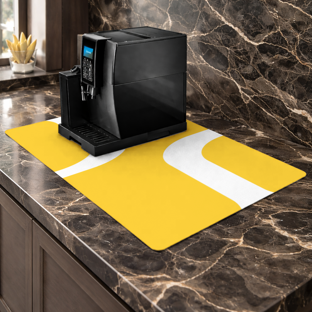 Yellow Geometric Labyrinth and Modern Abstract Pattern Coffee Machine Base Mat