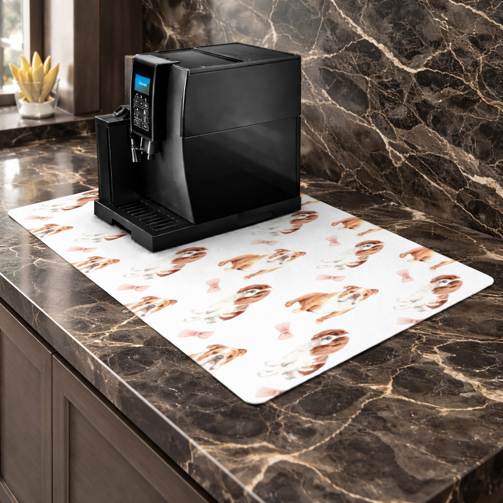 Watercolor English Bulldog and Cavalier Puppy Pattern Coffee Machine Base Mat