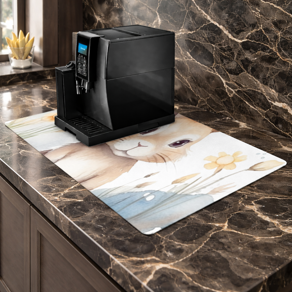 Cute Bunny Watercolor Illustration Coffee Machine Base Mat