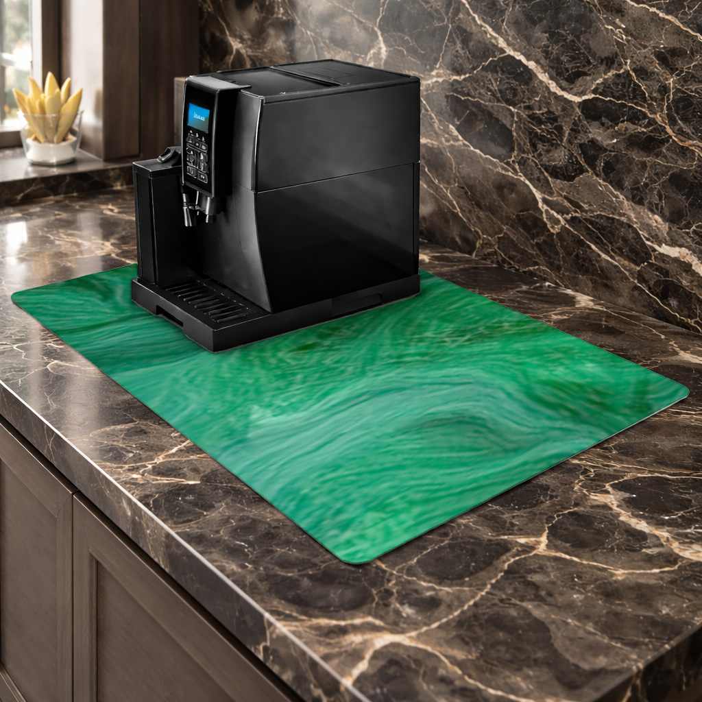 Black and green marbling Coffee Machine Base Mat